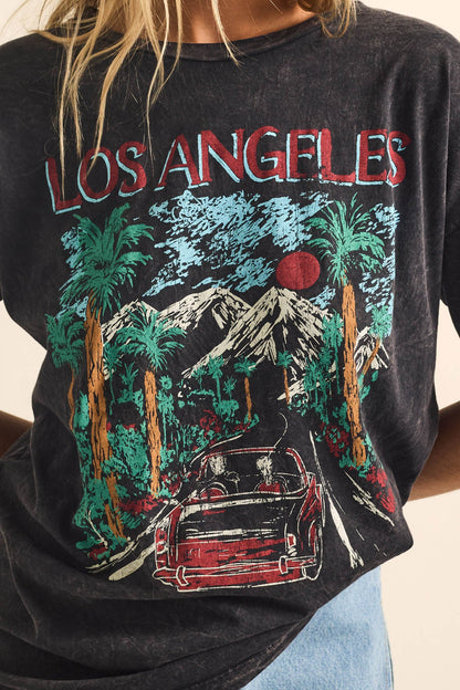 LA Road Trip Vintage-Wash Oversize Graphic Tee