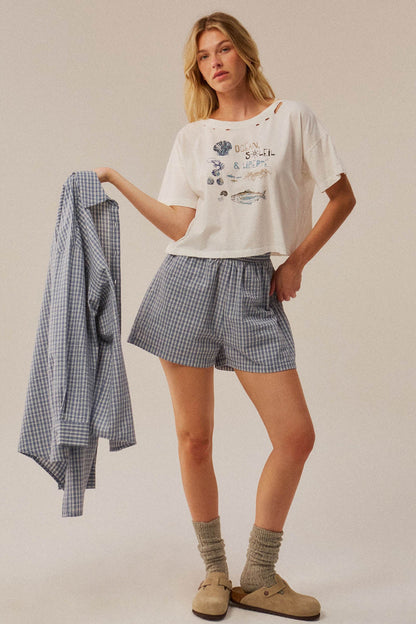 Océan Soleil Liberté Distressed Cropped Graphic Tee