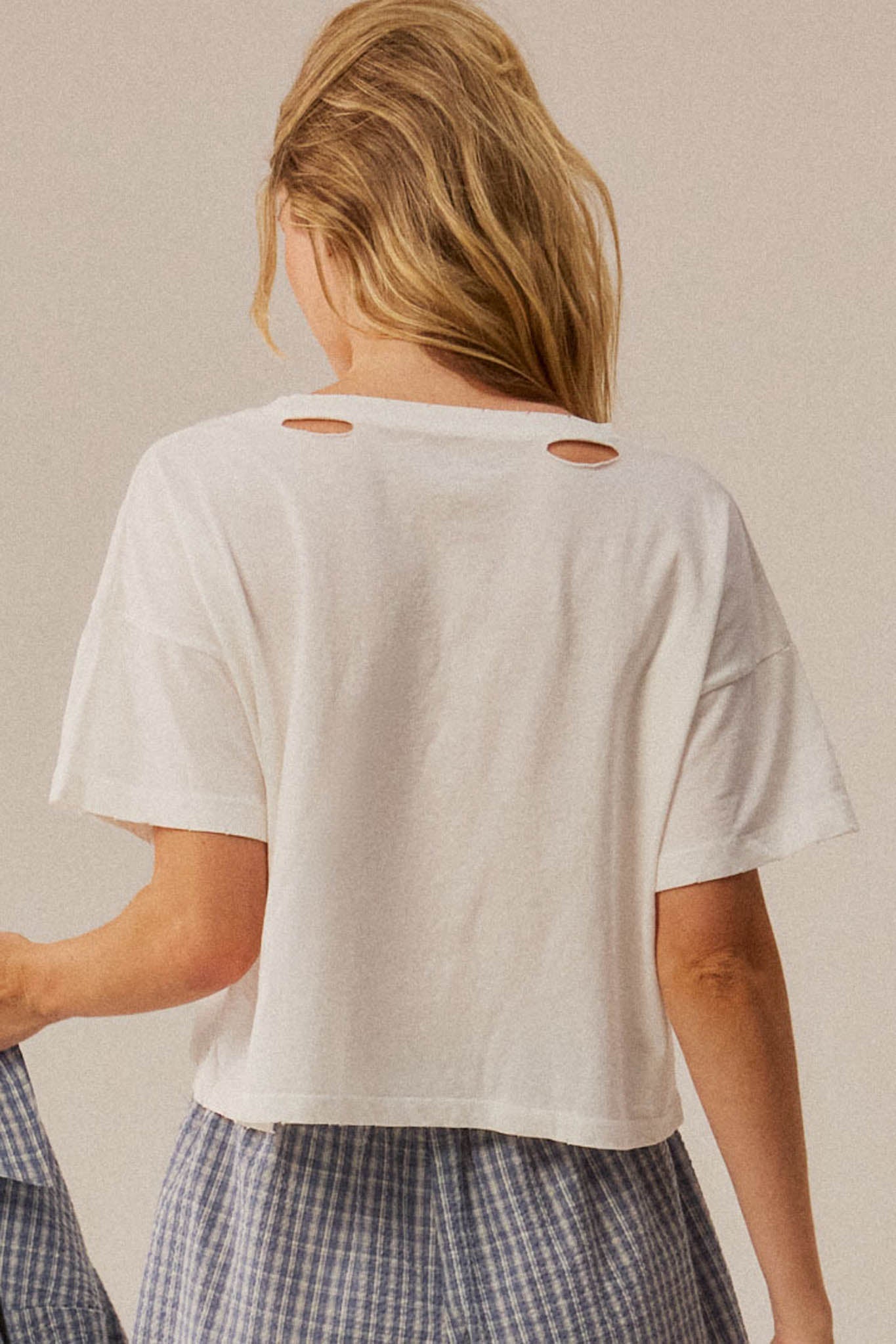 Océan Soleil Liberté Distressed Cropped Graphic Tee