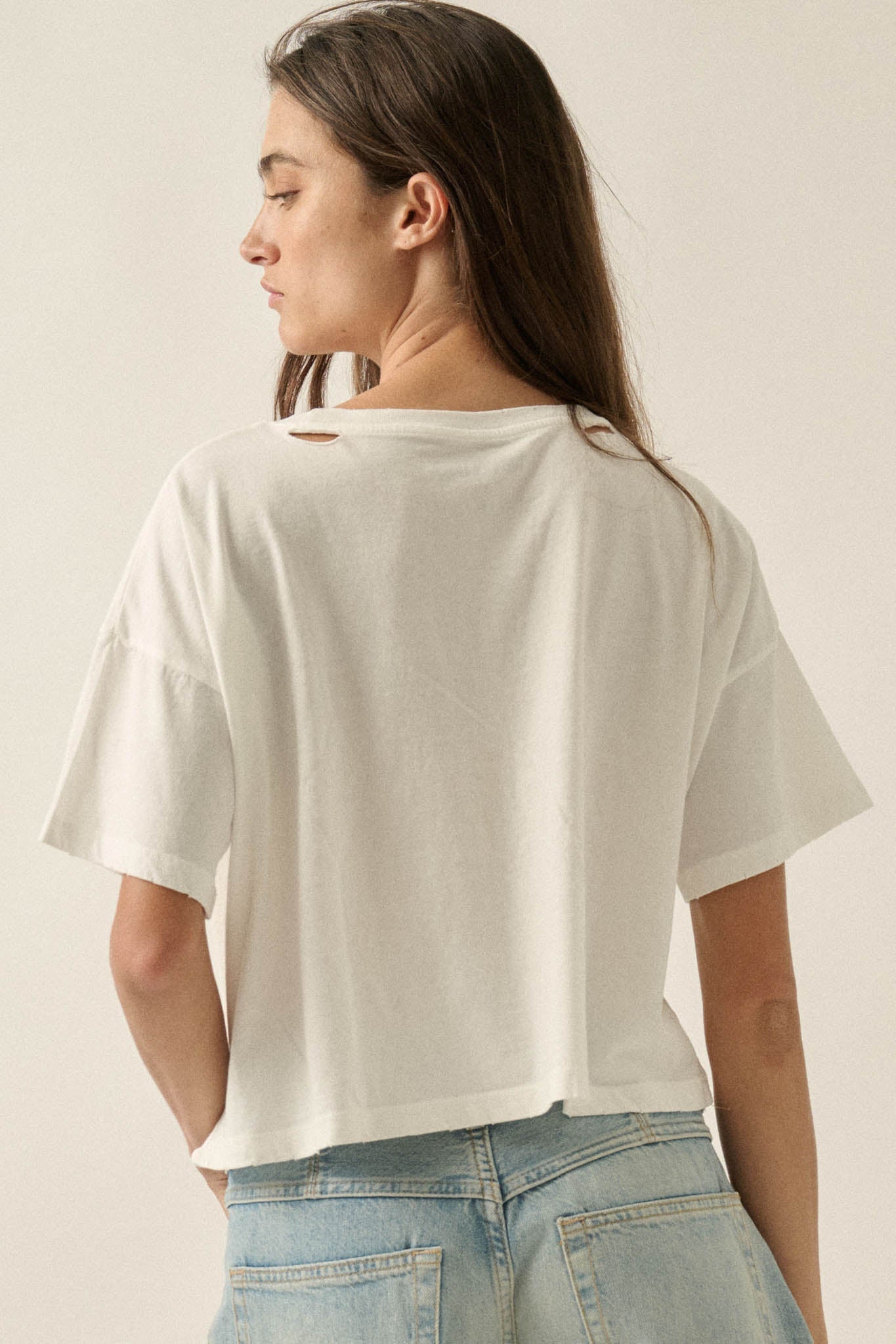 Cross Stitch Roses Distressed Cropped Graphic Tee