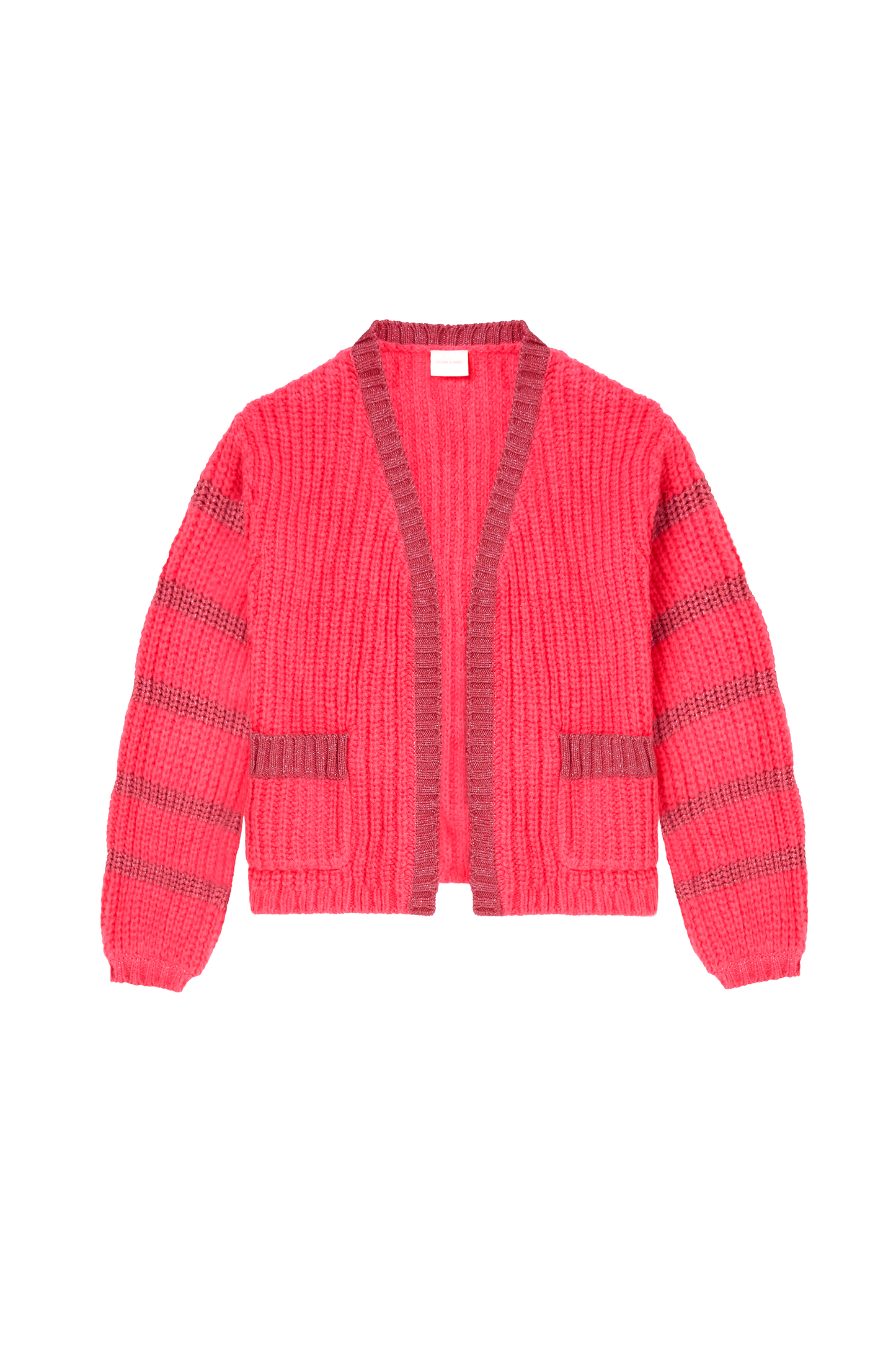 Coral with Pink Metallic Stripe Edge to Edge Cardigan