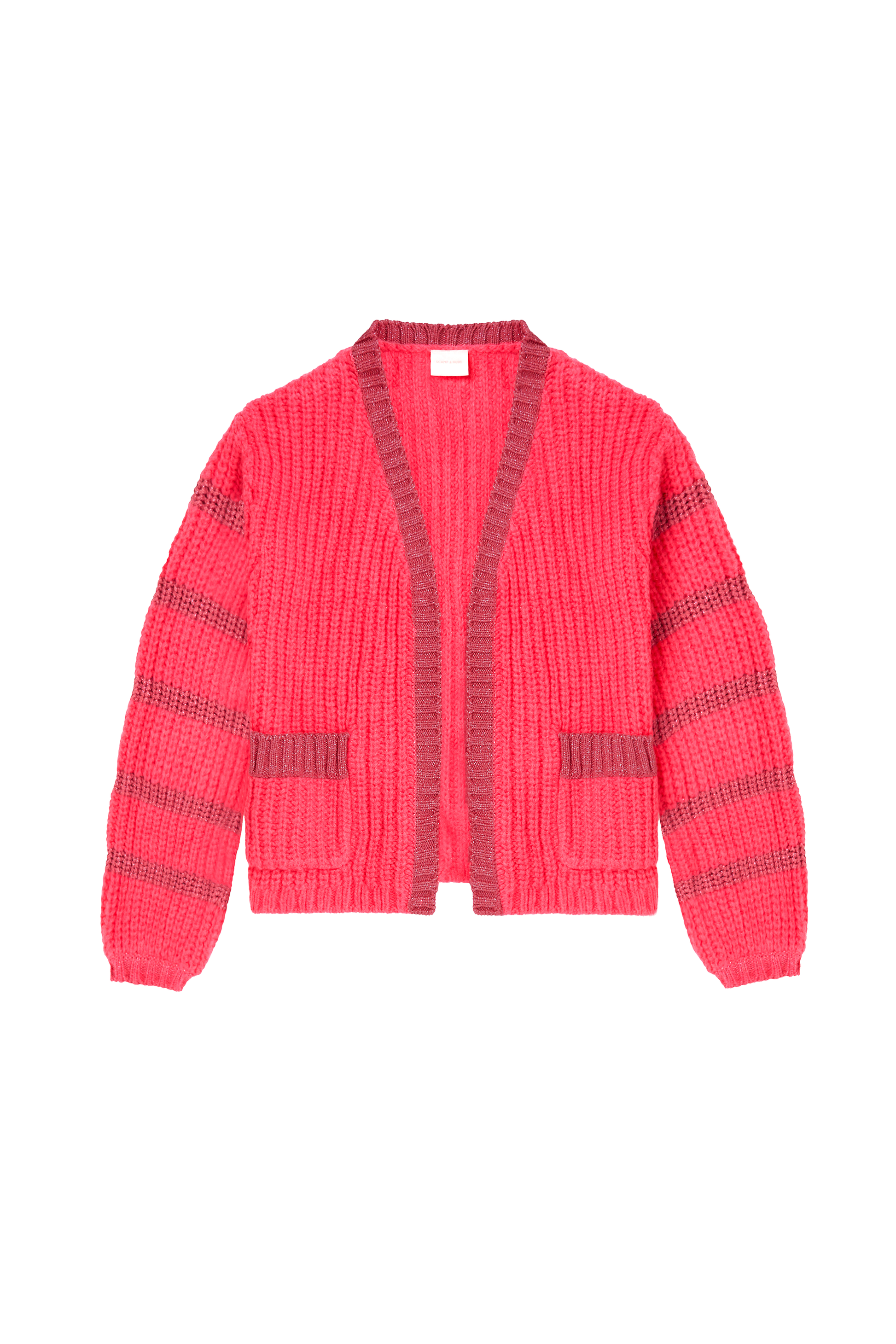 Coral with Pink Metallic Stripe Edge to Edge Cardigan