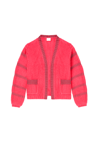 Coral with Pink Metallic Stripe Edge to Edge Cardigan