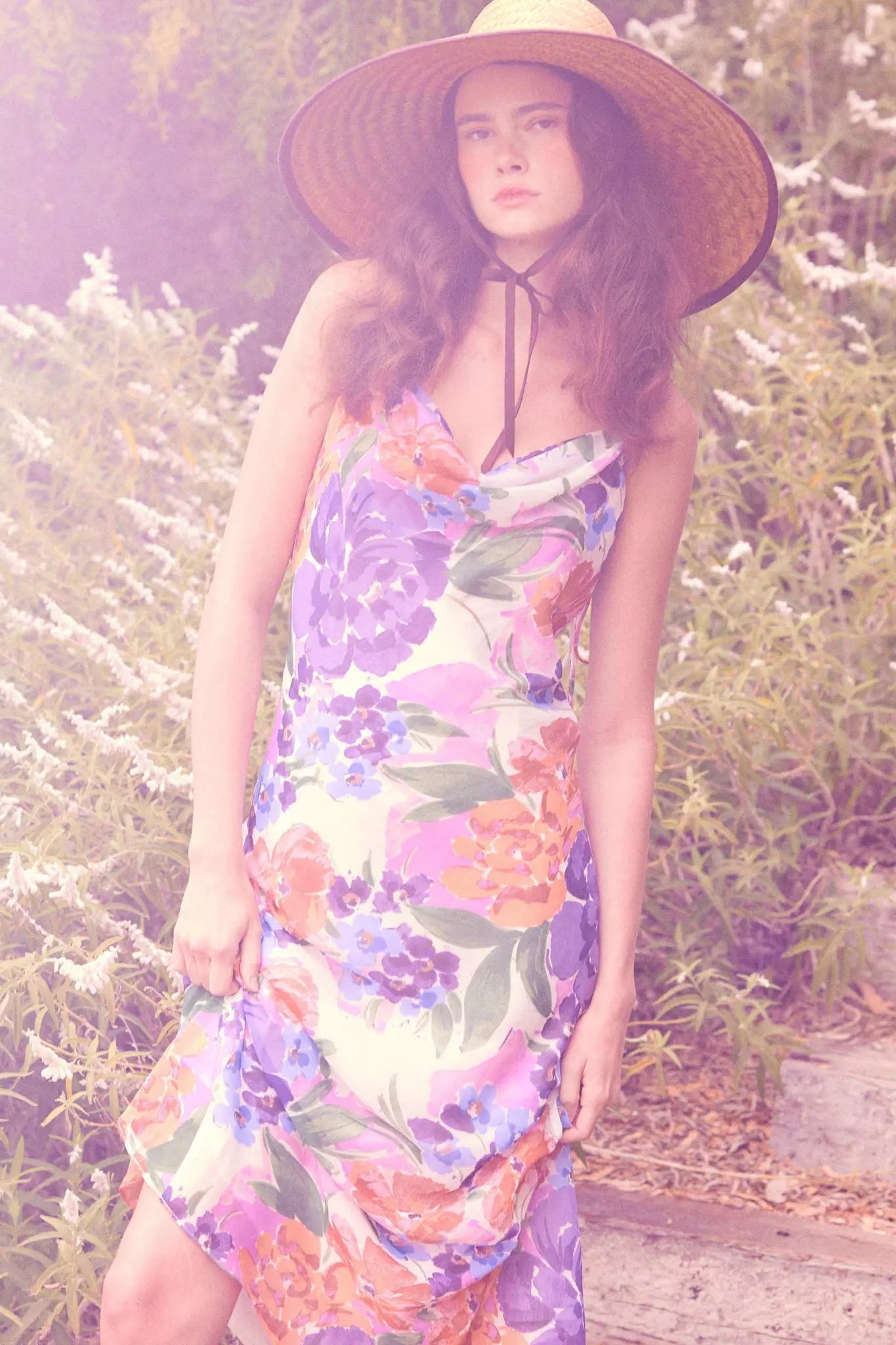 Living Lush Floral Chiffon Cowl-Neck Maxi Dress