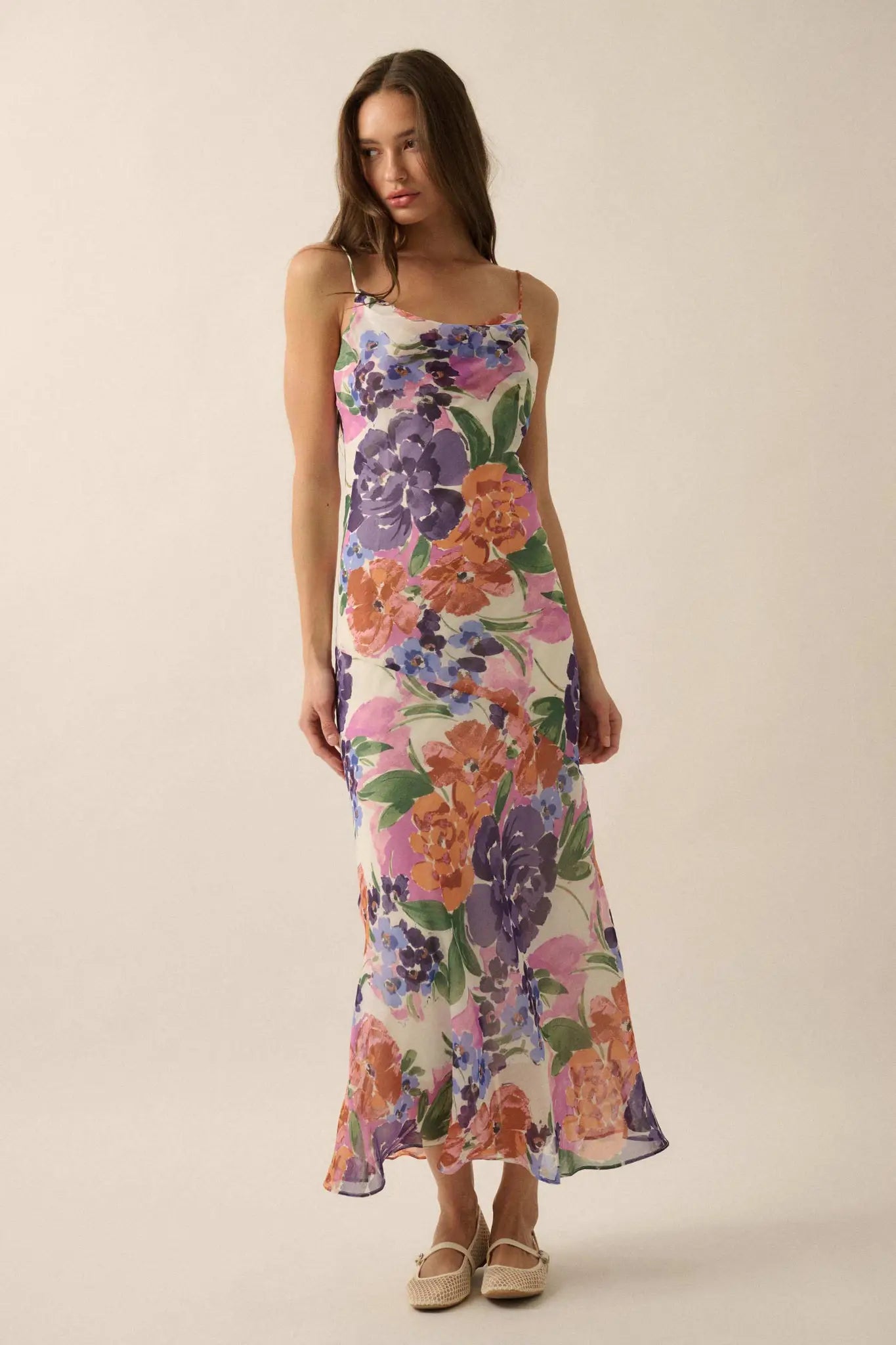Living Lush Floral Chiffon Cowl-Neck Maxi Dress
