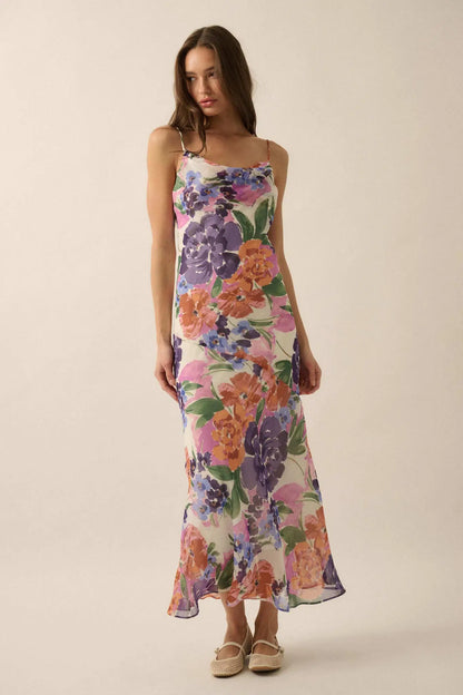 Living Lush Floral Chiffon Cowl-Neck Maxi Dress