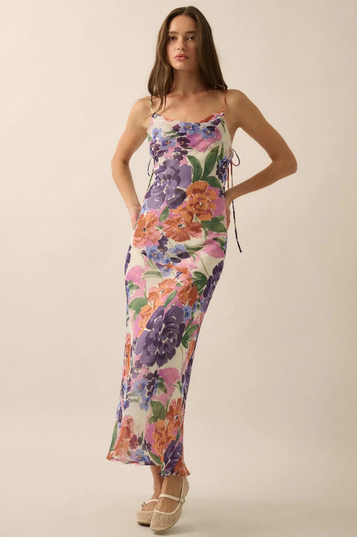 Living Lush Floral Chiffon Cowl-Neck Maxi Dress