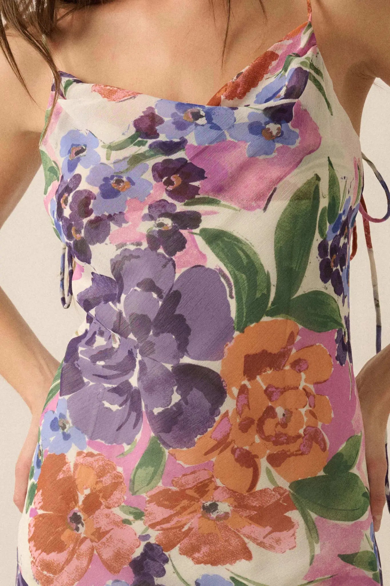 Living Lush Floral Chiffon Cowl-Neck Maxi Dress