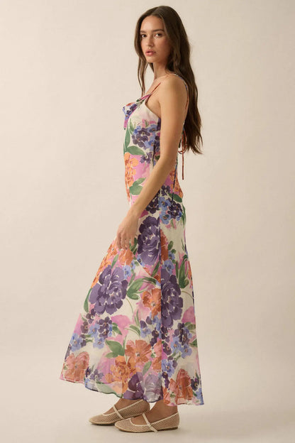 Living Lush Floral Chiffon Cowl-Neck Maxi Dress