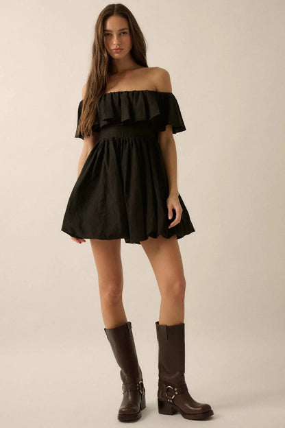 Natural Wonder Off-Shoulder Flounce Mini Dress