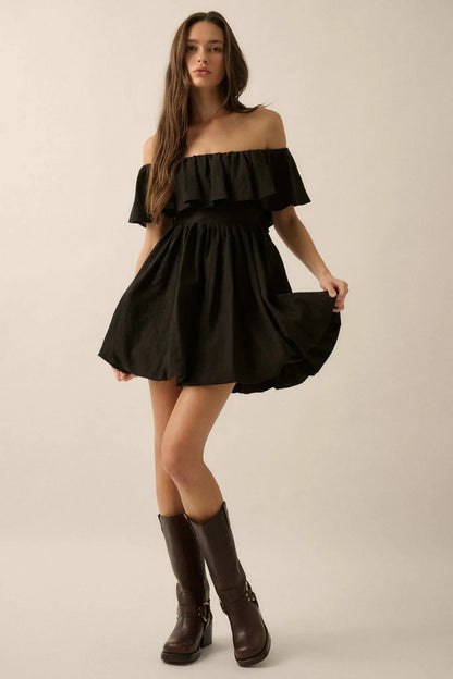 Natural Wonder Off-Shoulder Flounce Mini Dress