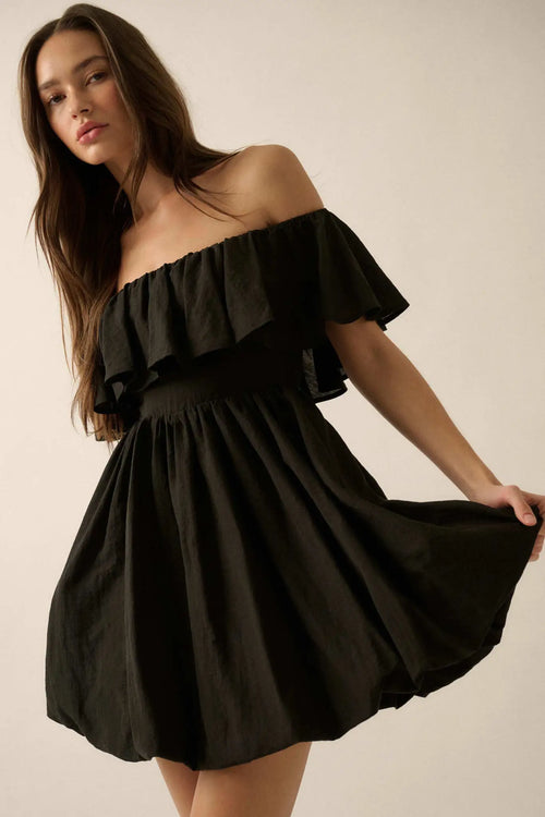 Natural Wonder Off-Shoulder Flounce Mini Dress