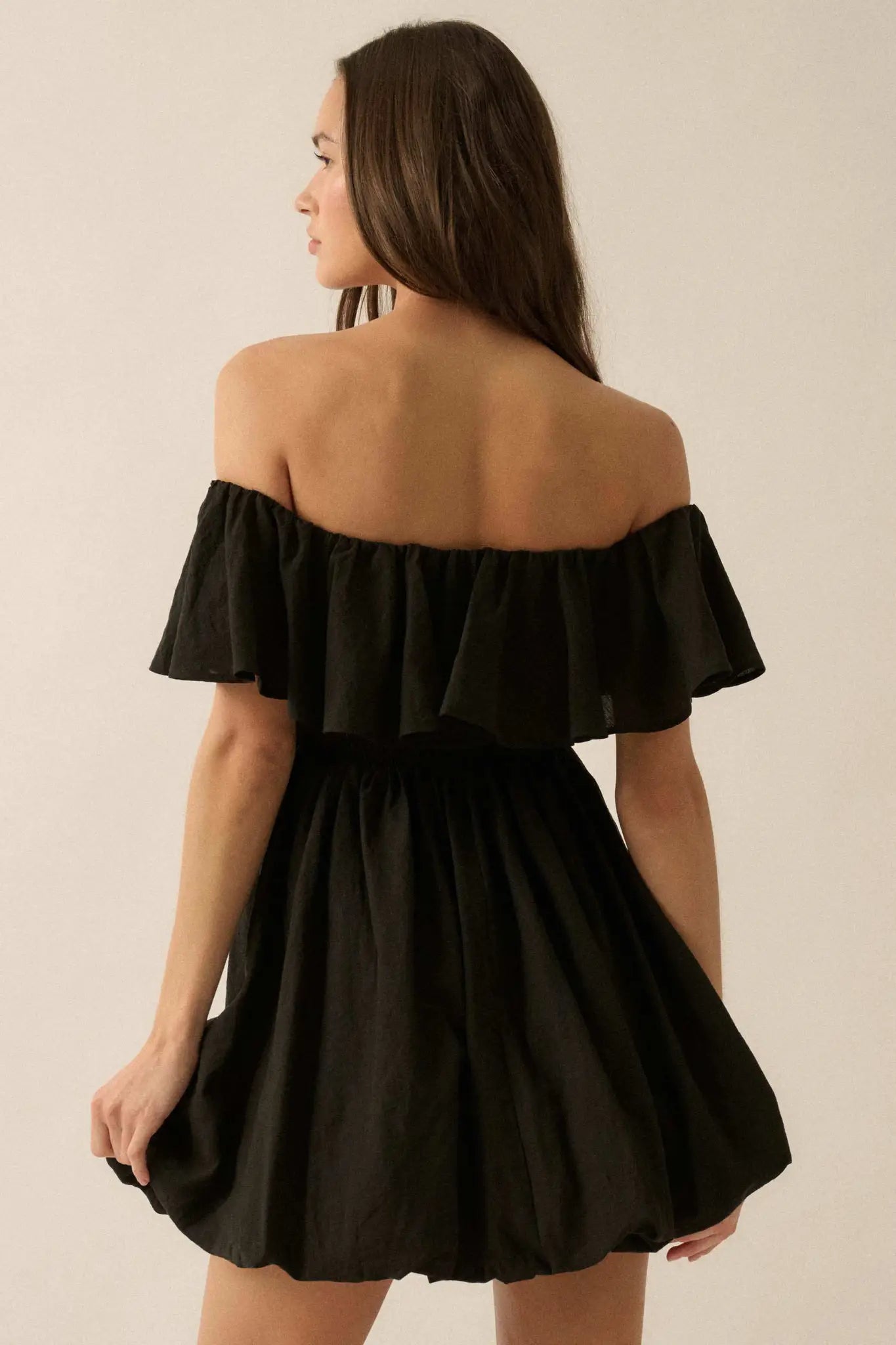 Natural Wonder Off-Shoulder Flounce Mini Dress