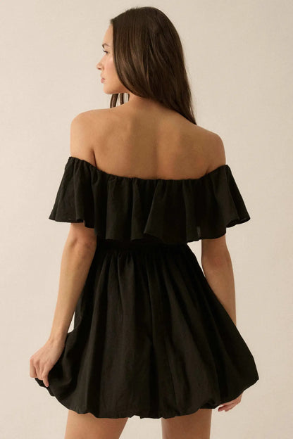 Natural Wonder Off-Shoulder Flounce Mini Dress
