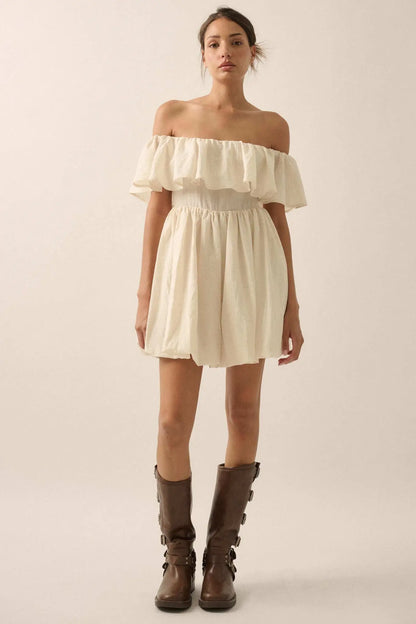Natural Wonder Off-Shoulder Flounce Mini Dress