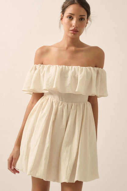 Natural Wonder Off-Shoulder Flounce Mini Dress