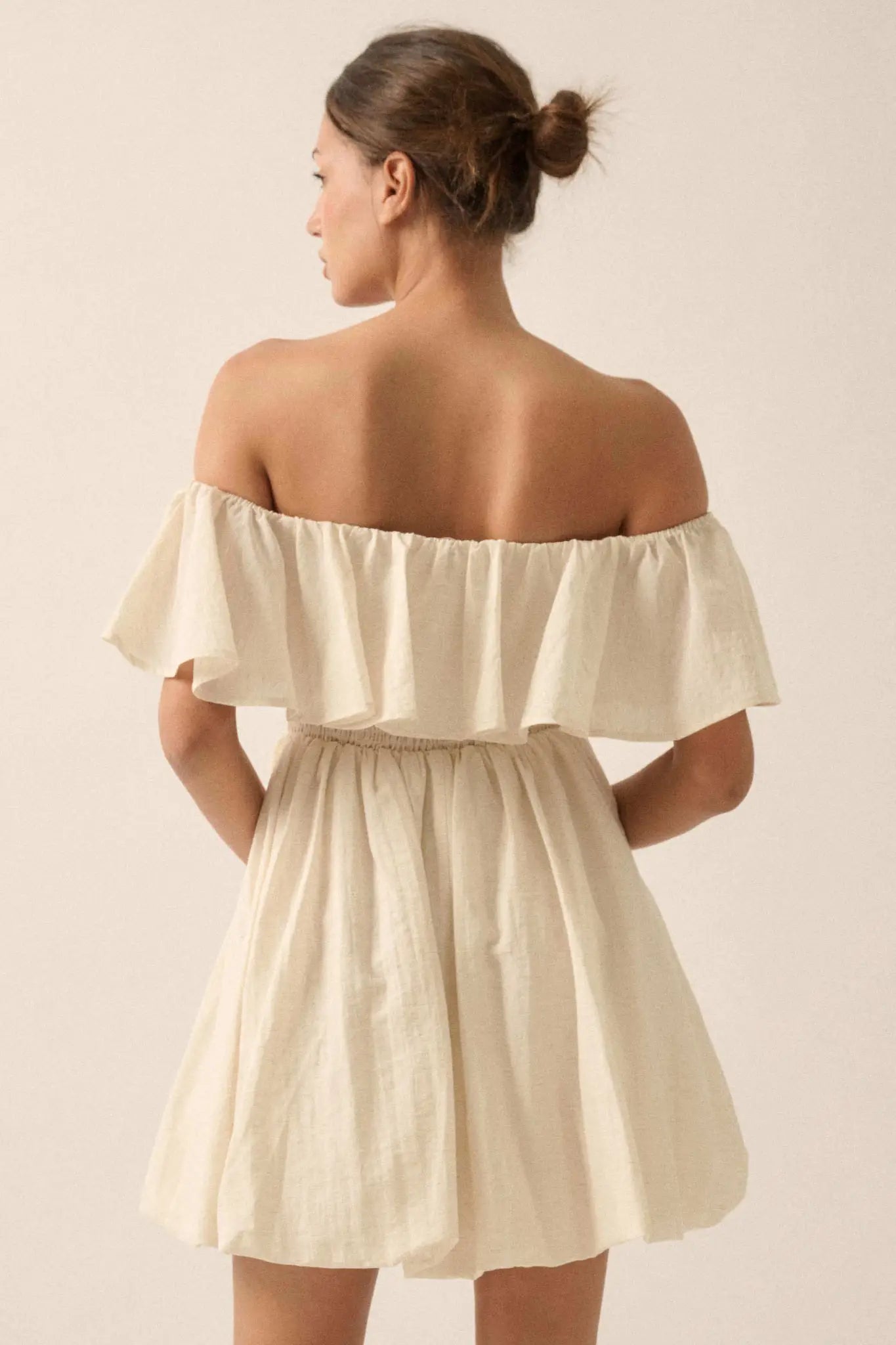 Natural Wonder Off-Shoulder Flounce Mini Dress