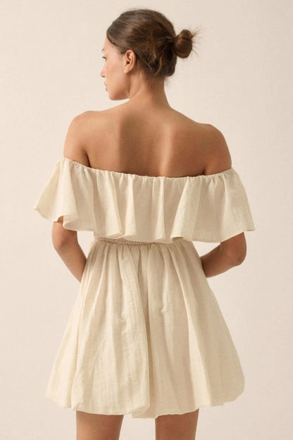 Natural Wonder Off-Shoulder Flounce Mini Dress