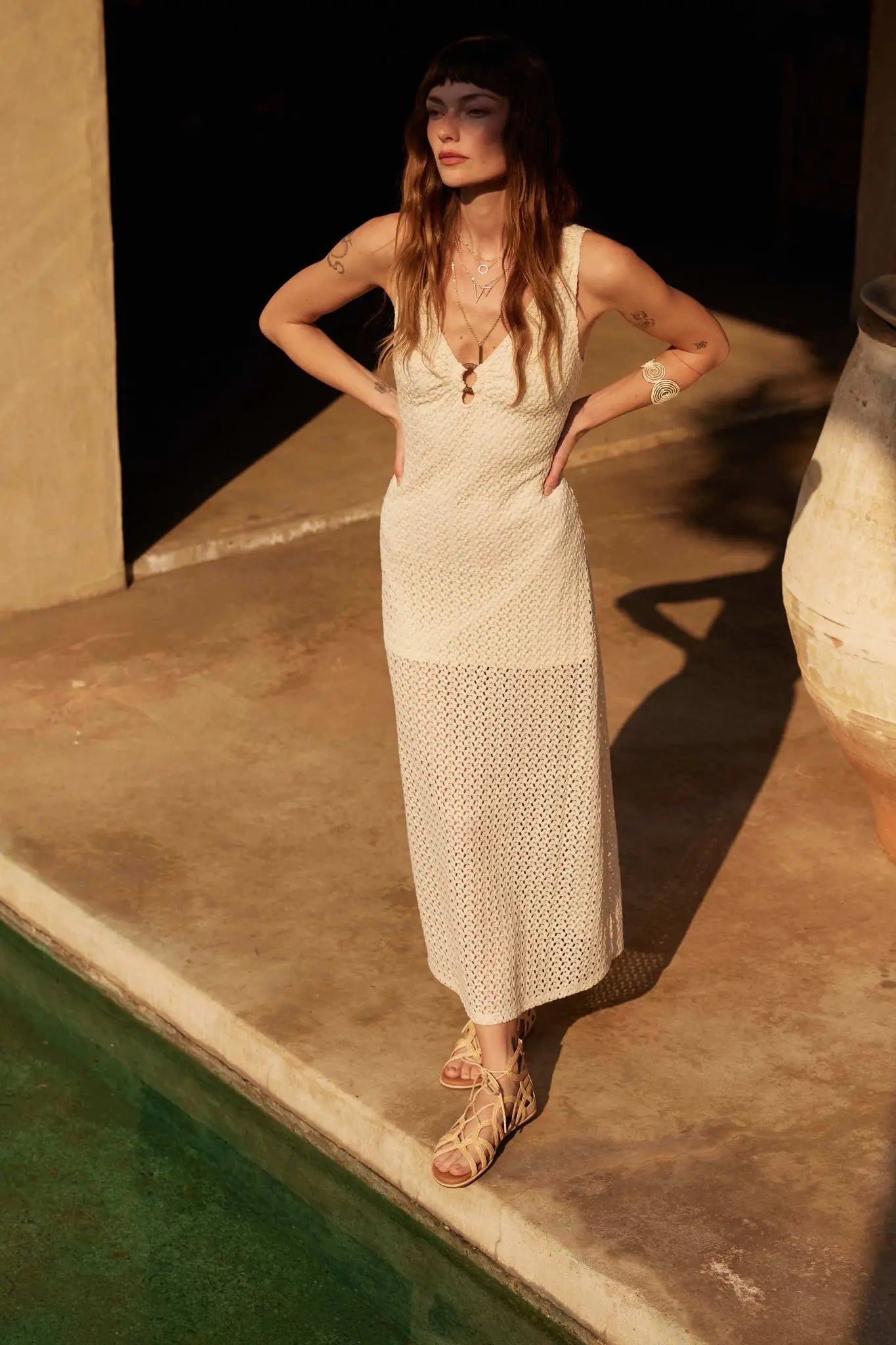 Chase the Sun Crochet Knit O-Ring Maxi Dress