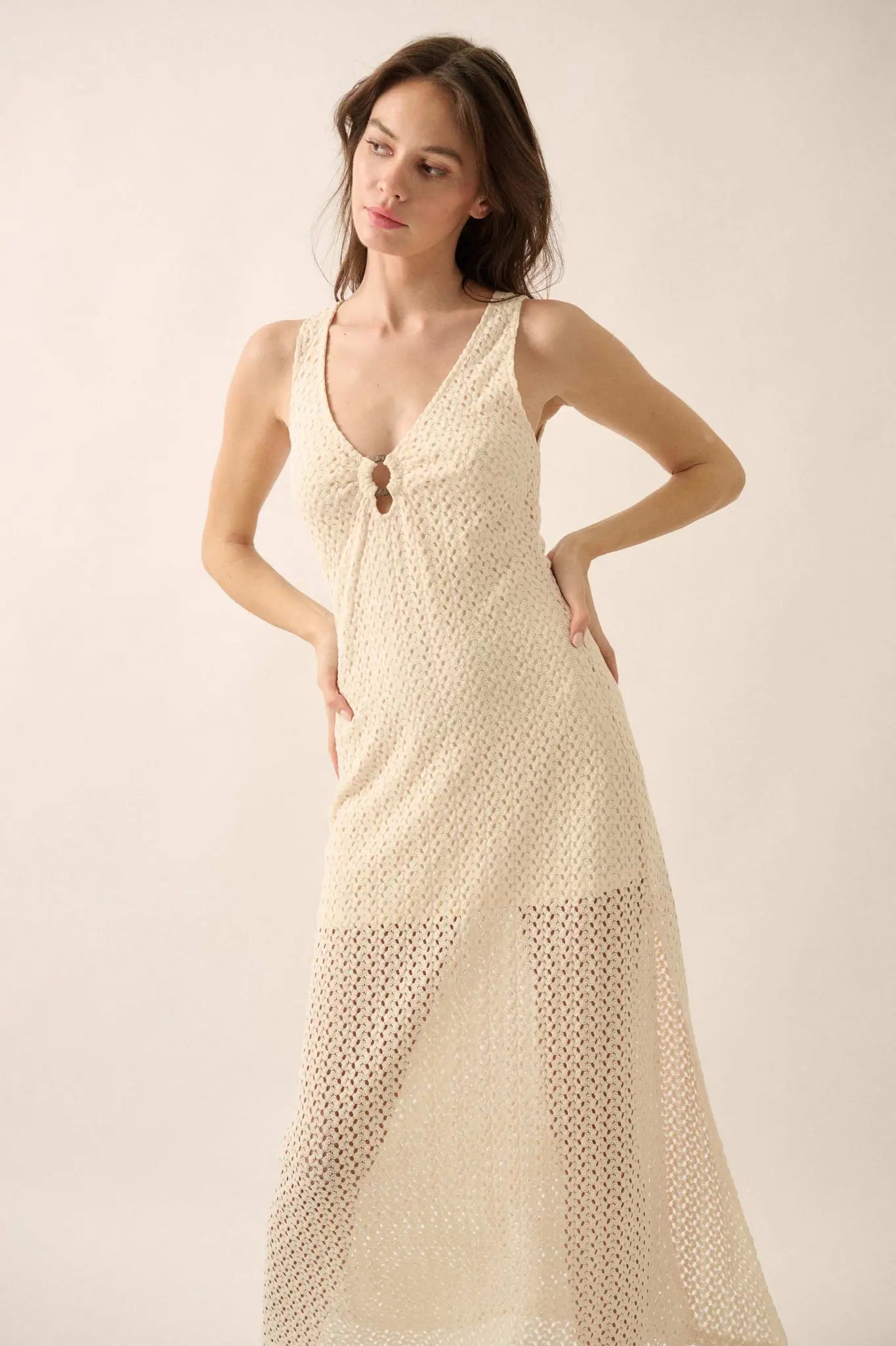 Chase the Sun Crochet Knit O-Ring Maxi Dress
