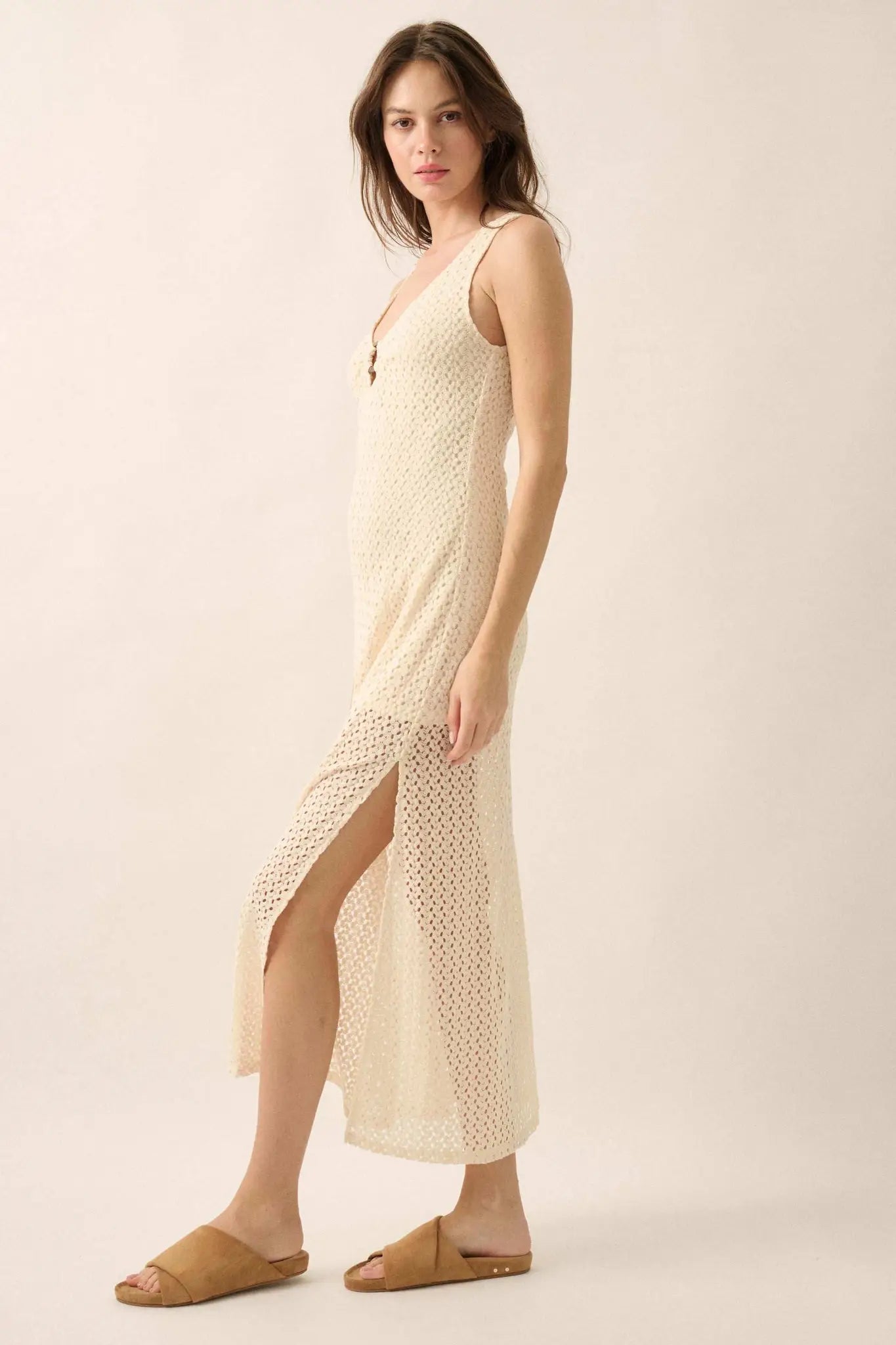 Chase the Sun Crochet Knit O-Ring Maxi Dress