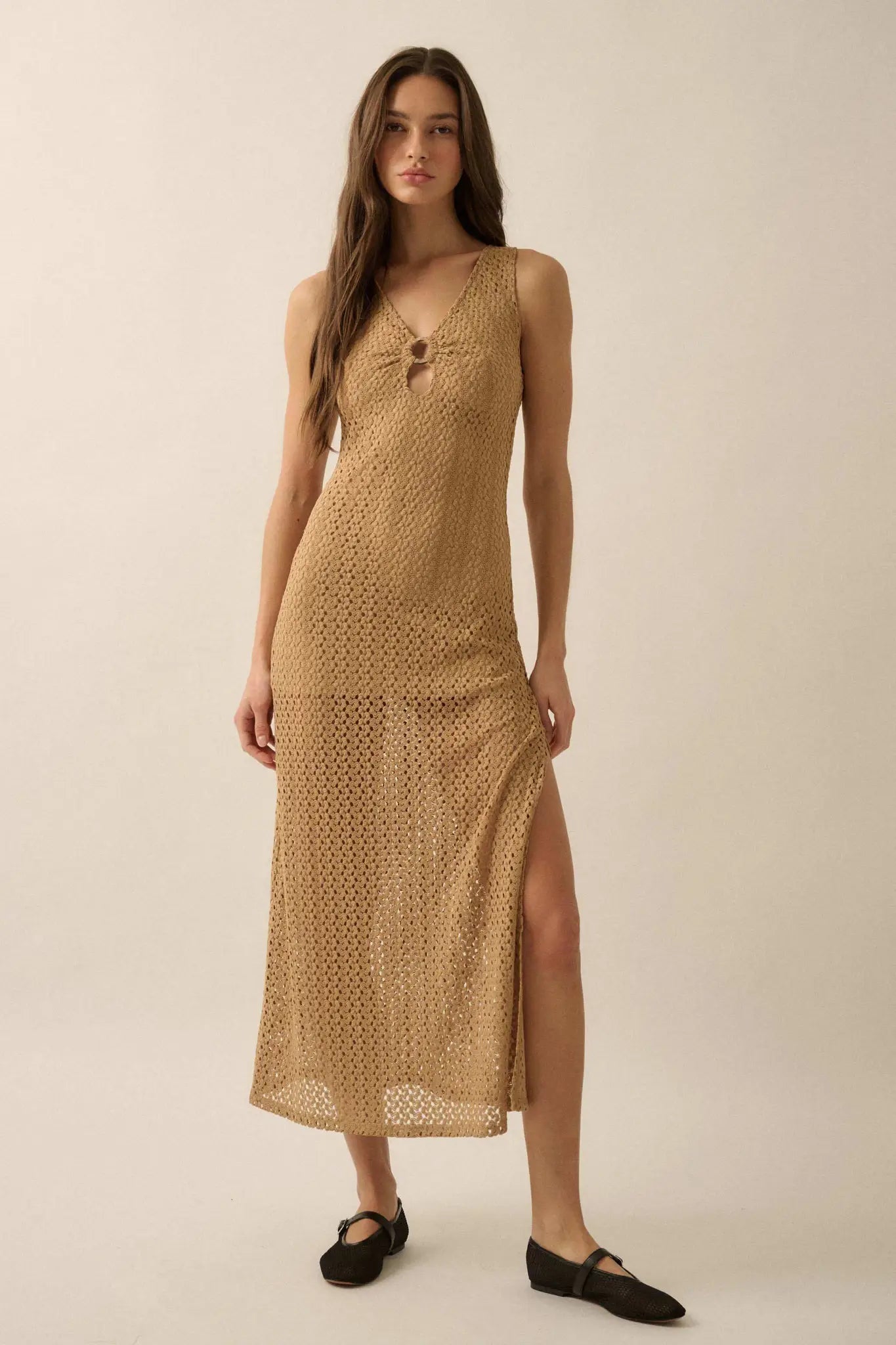 Chase the Sun Crochet Knit O-Ring Maxi Dress