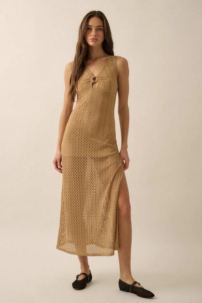 Chase the Sun Crochet Knit O-Ring Maxi Dress