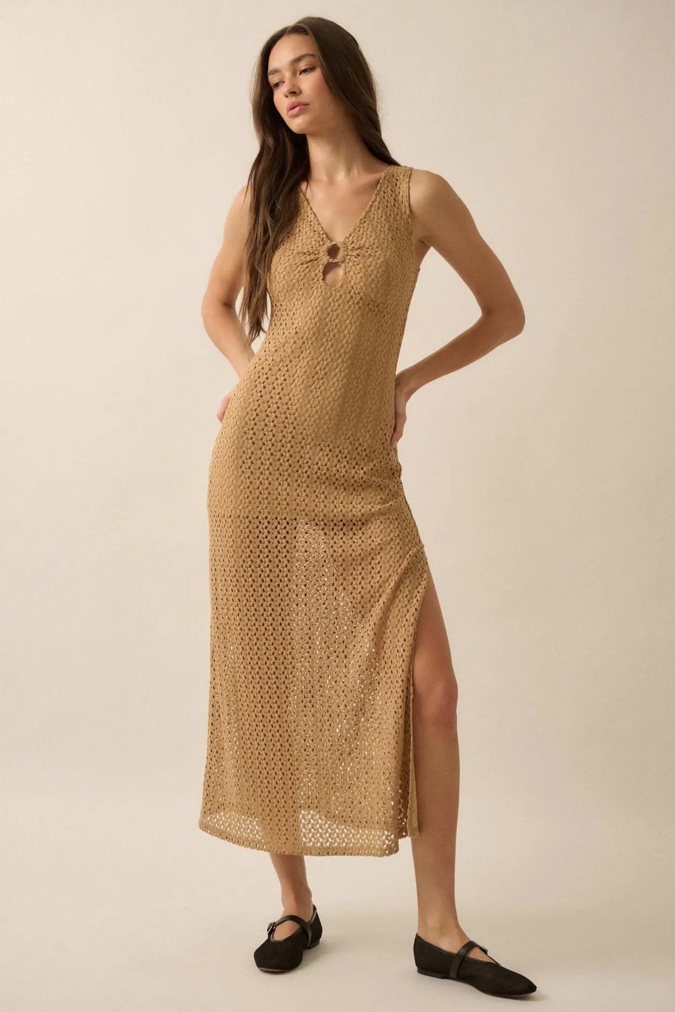 Chase the Sun Crochet Knit O-Ring Maxi Dress
