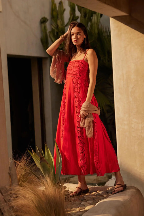 Beautiful Energy Lace-Inset High-Waist Maxi Dress
