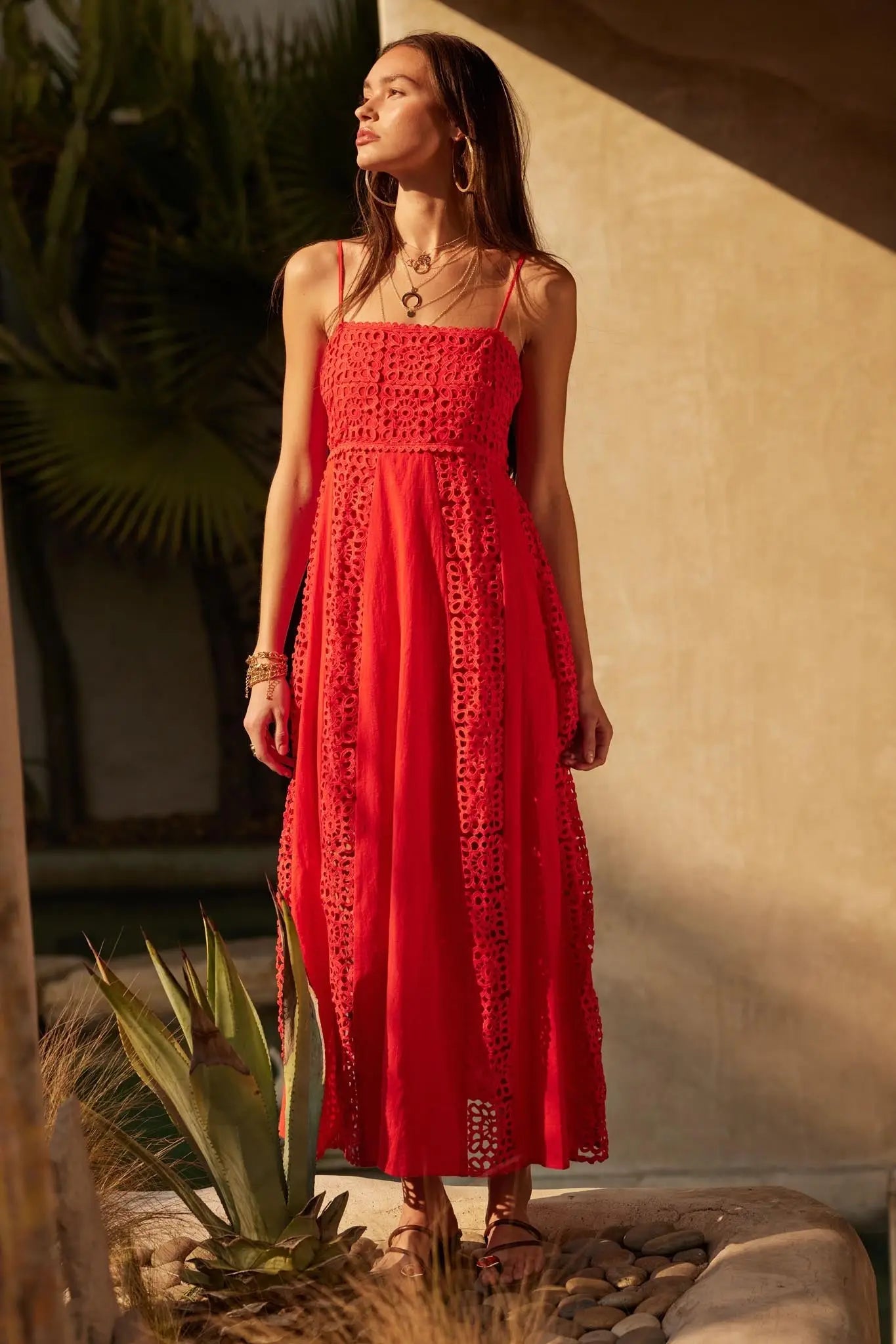 Beautiful Energy Lace-Inset High-Waist Maxi Dress