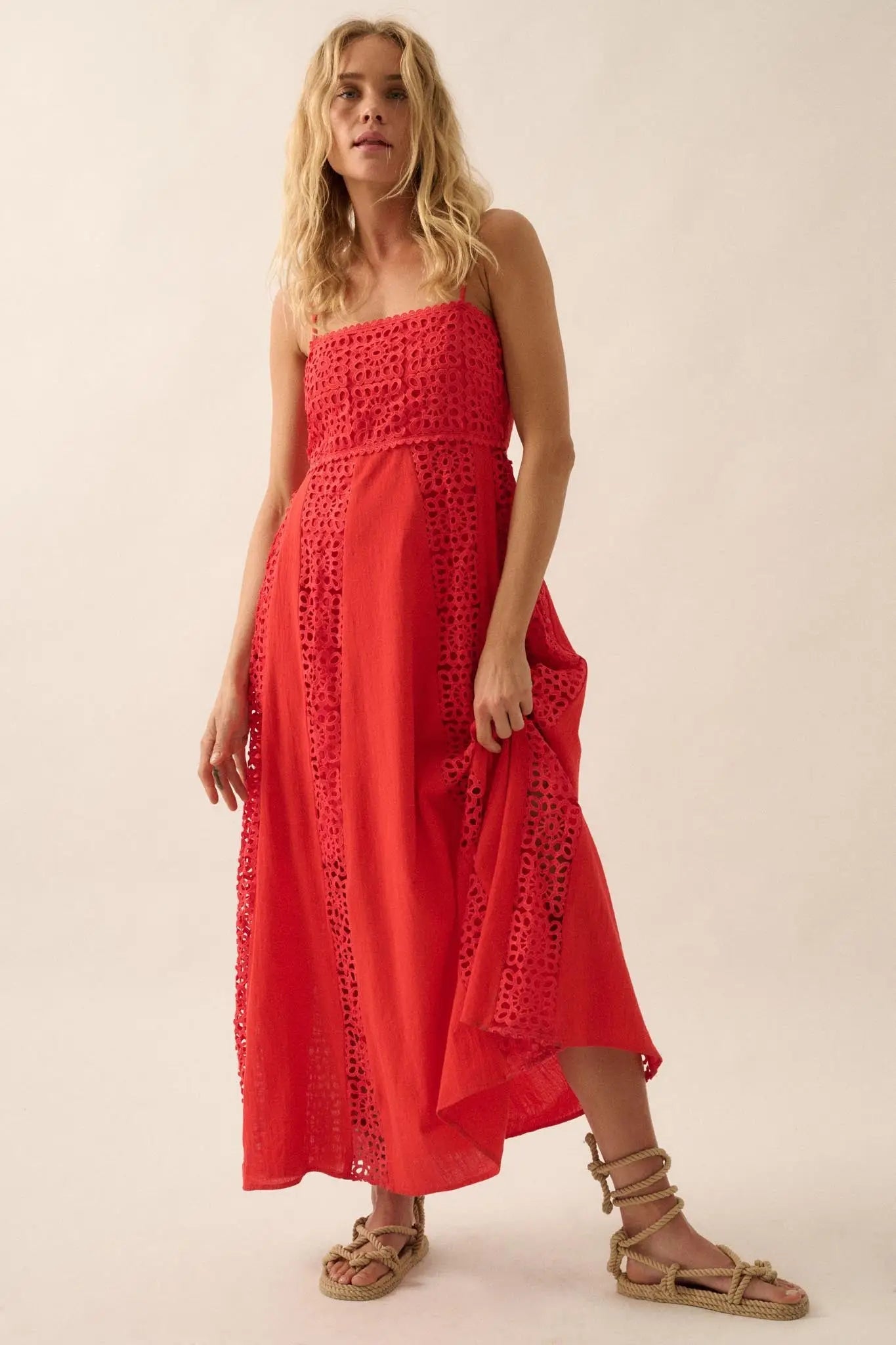 Beautiful Energy Lace-Inset High-Waist Maxi Dress