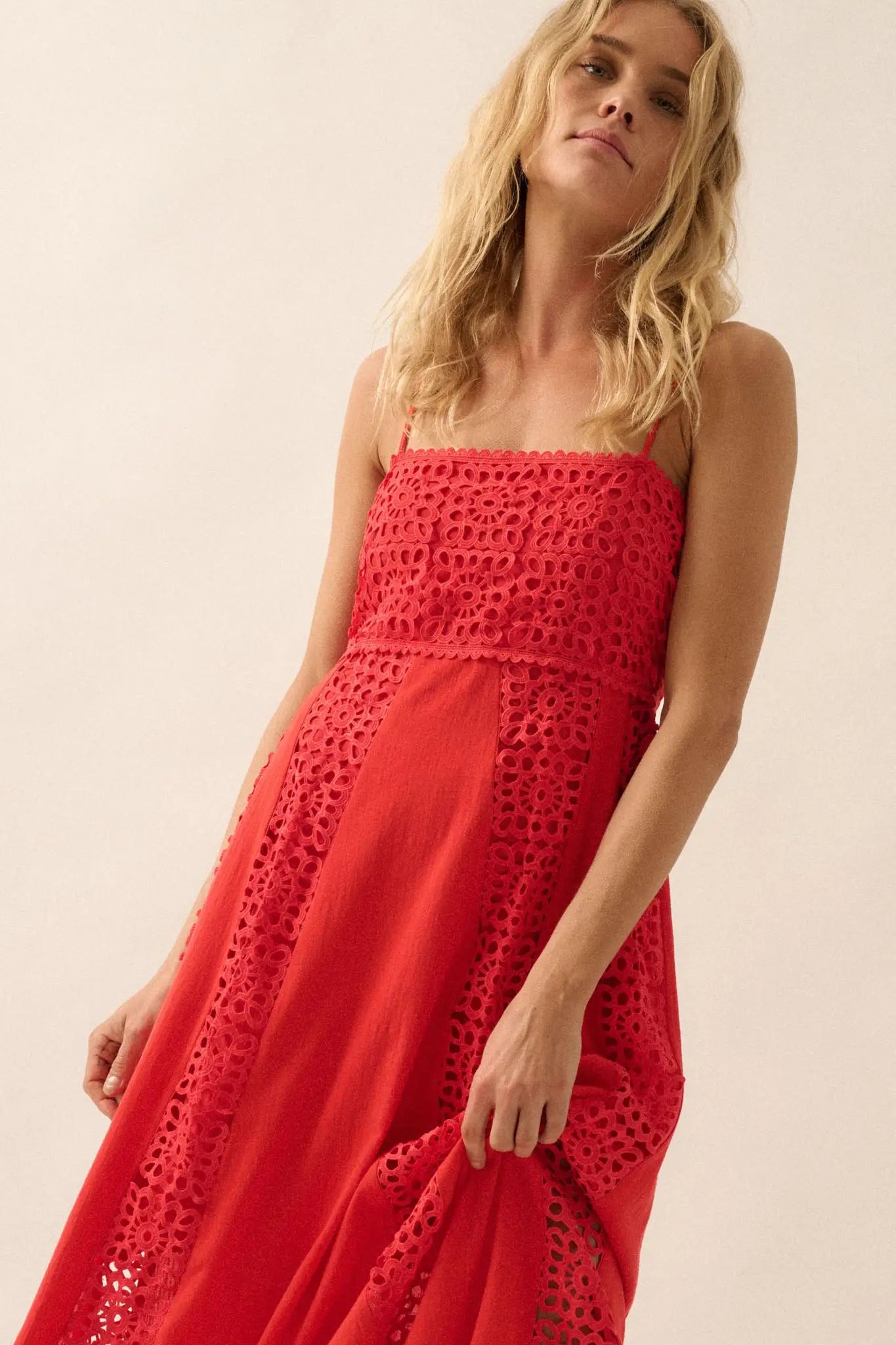 Beautiful Energy Lace-Inset High-Waist Maxi Dress