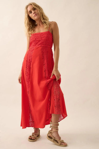Beautiful Energy Lace-Inset High-Waist Maxi Dress