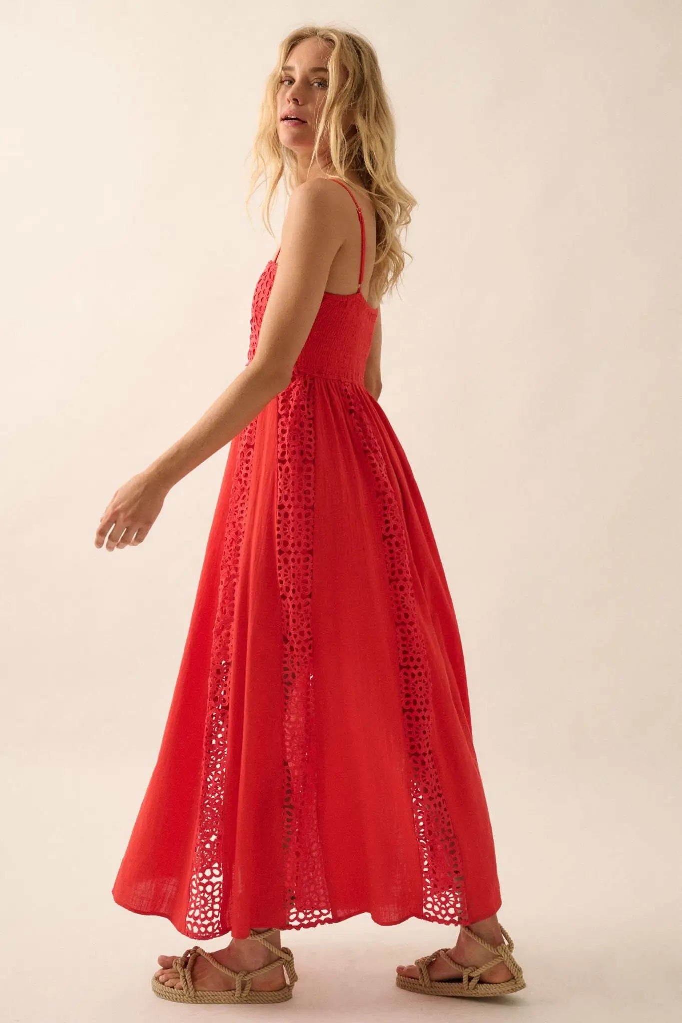 Beautiful Energy Lace-Inset High-Waist Maxi Dress