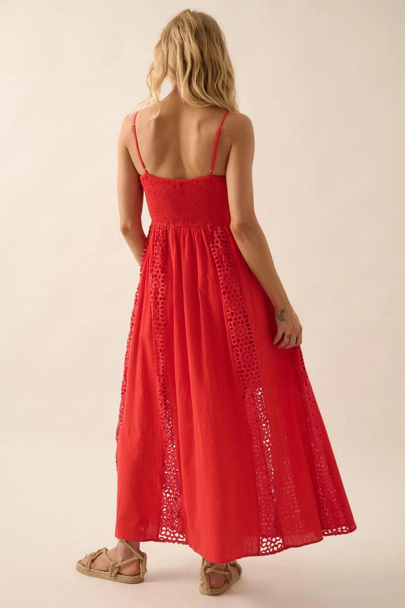 Beautiful Energy Lace-Inset High-Waist Maxi Dress