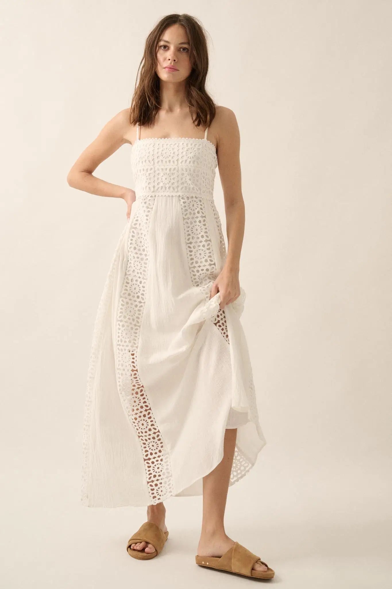 Beautiful Energy Lace-Inset High-Waist Maxi Dress