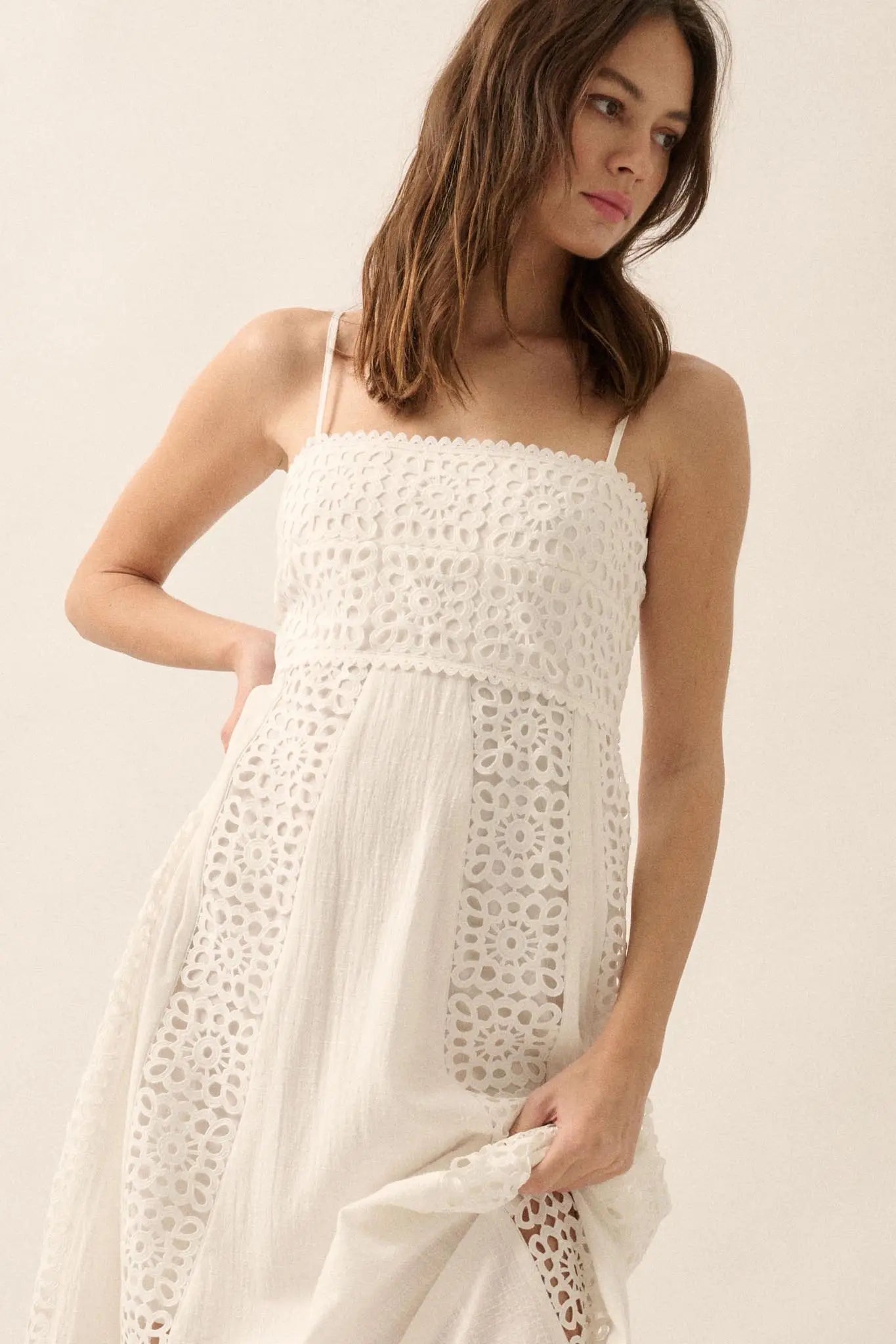 Beautiful Energy Lace-Inset High-Waist Maxi Dress