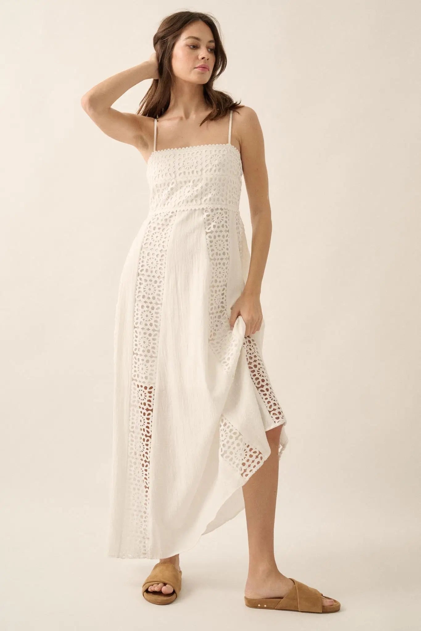 Beautiful Energy Lace-Inset High-Waist Maxi Dress