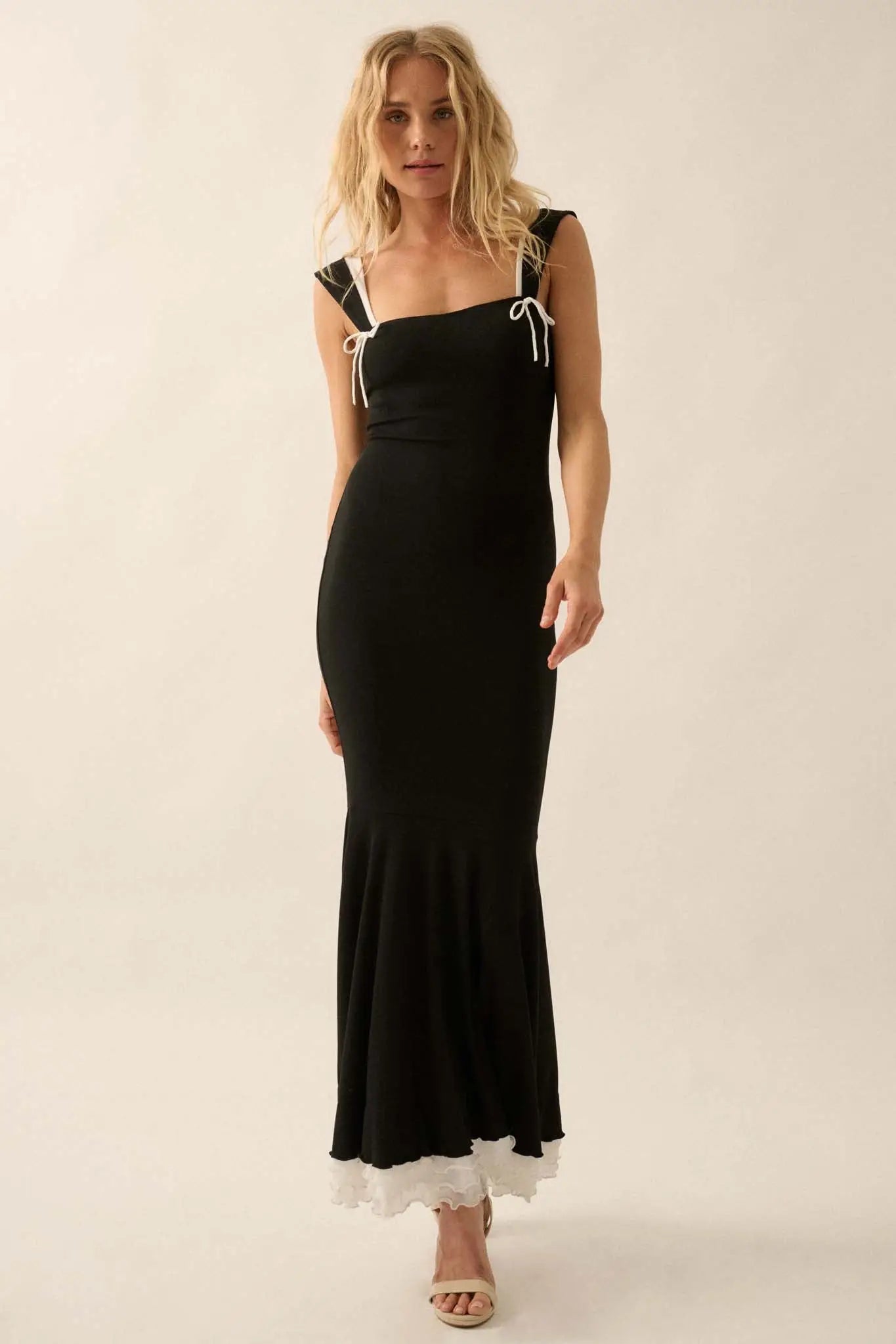 Pure Form Rib-Knit and Mesh Mermaid Maxi Dress