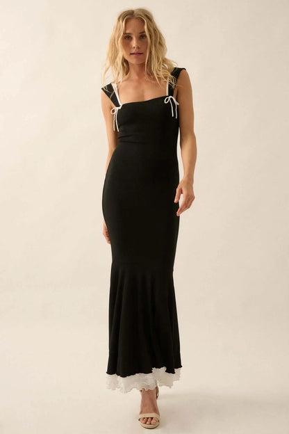 Pure Form Rib-Knit and Mesh Mermaid Maxi Dress
