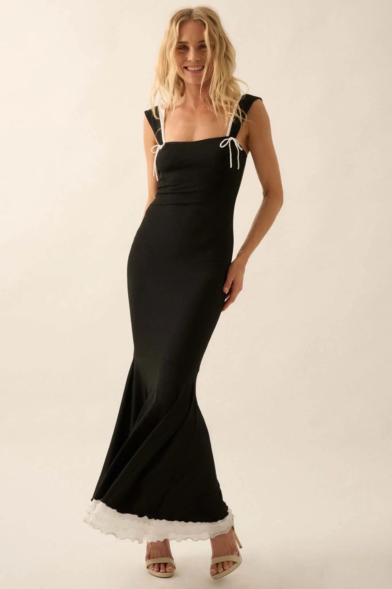 Pure Form Rib-Knit and Mesh Mermaid Maxi Dress