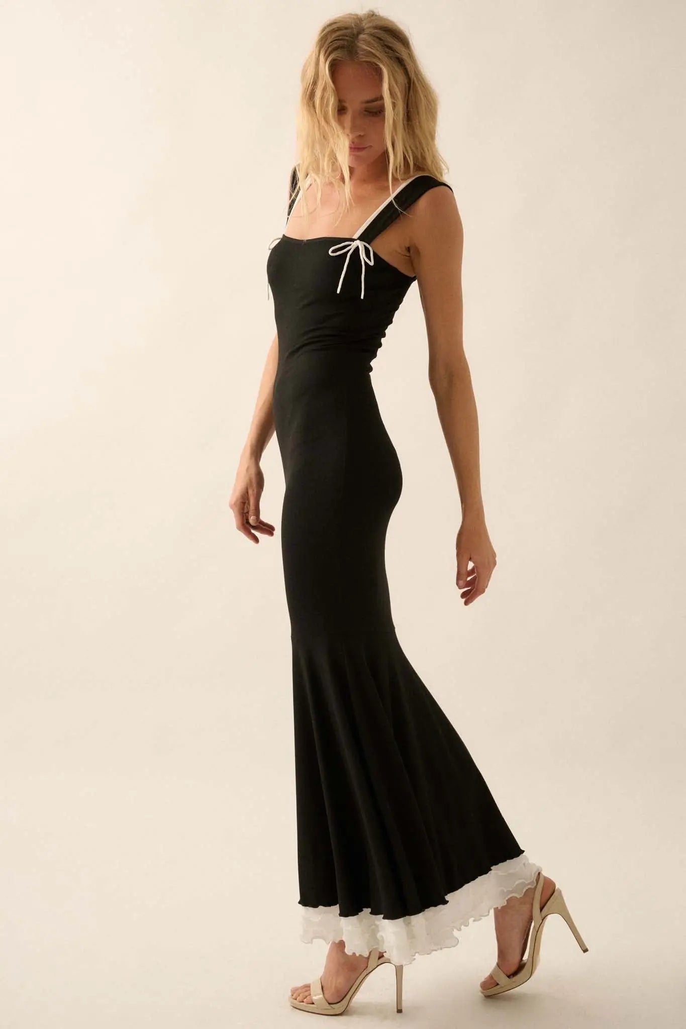 Pure Form Rib-Knit and Mesh Mermaid Maxi Dress