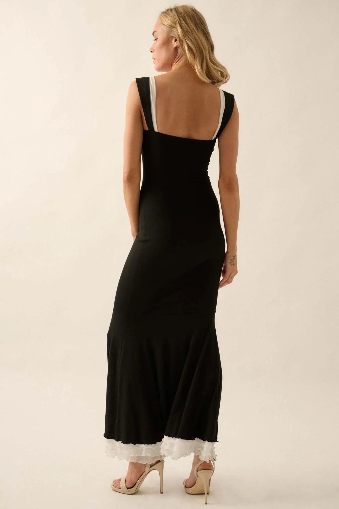 Pure Form Rib-Knit and Mesh Mermaid Maxi Dress