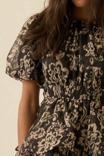 Graceful Blooms Floral Organza Tiered Mini Dress