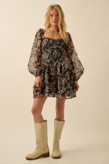 Flowering Grace Floral Organza Peplum Mini Dress