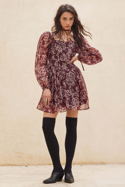 Flowering Grace Floral Organza Peplum Mini Dress