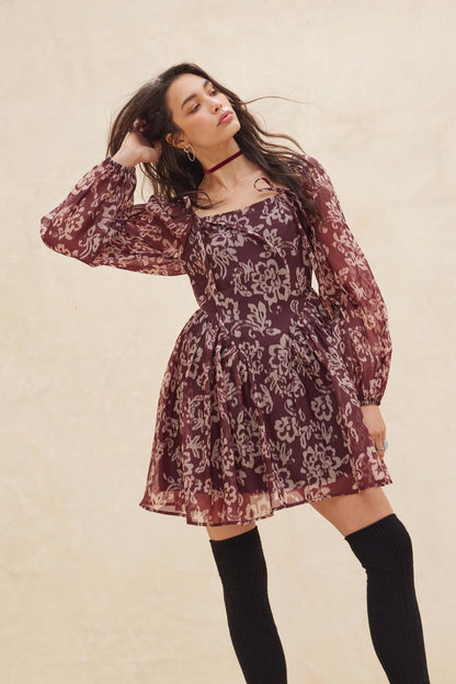 Flowering Grace Floral Organza Peplum Mini Dress