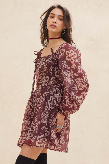 Flowering Grace Floral Organza Peplum Mini Dress