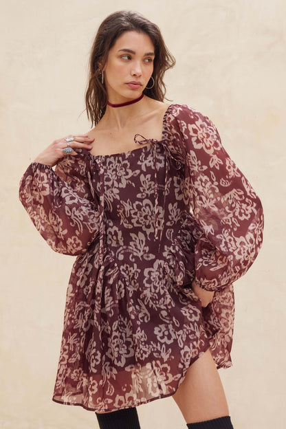 Flowering Grace Floral Organza Peplum Mini Dress