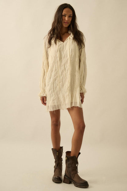 Gentle Whisper Raw-Edge Chiffon Ruffled Mini Dress